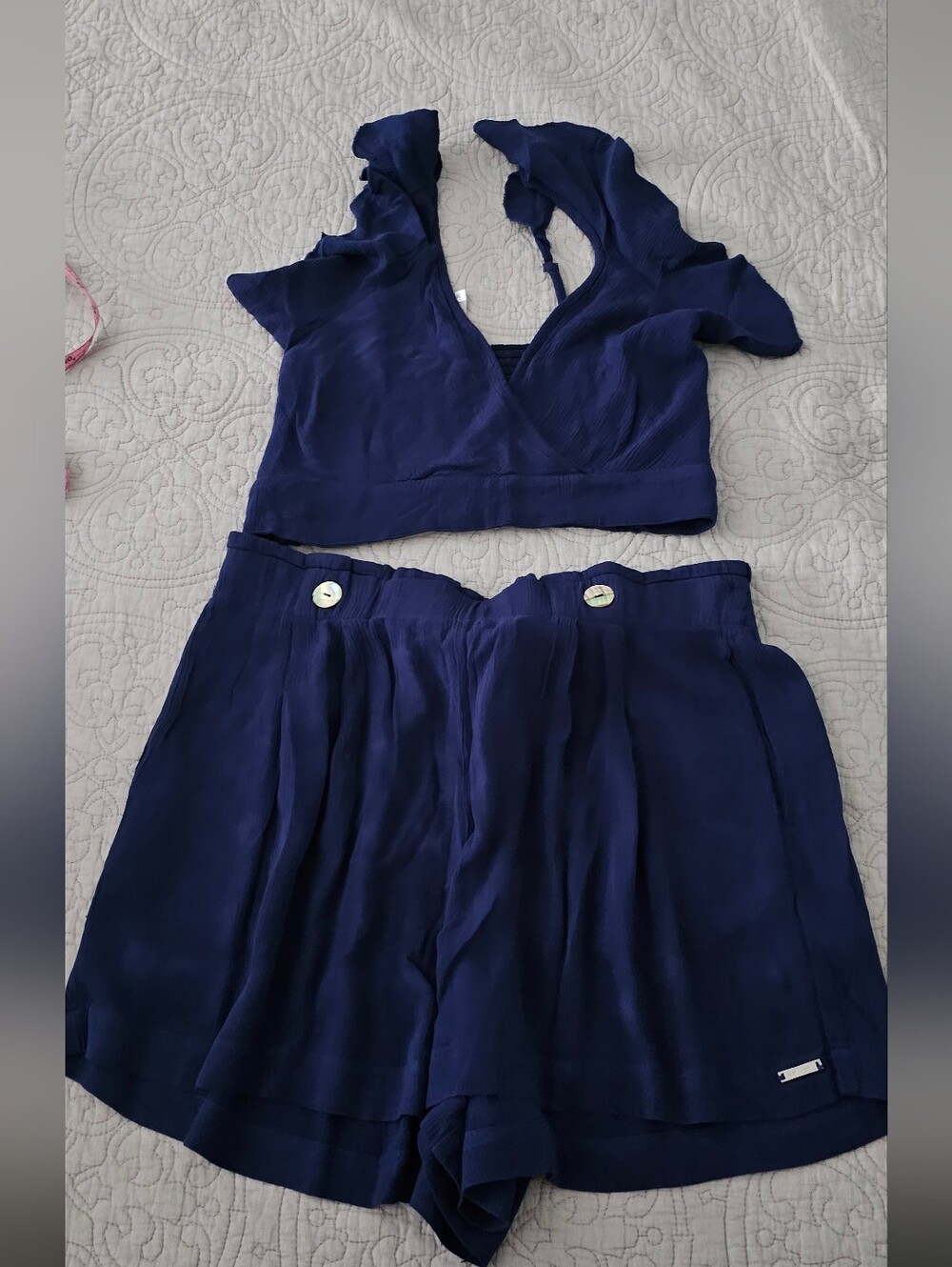 High-Waist Navy Two-Piece Shorts Set